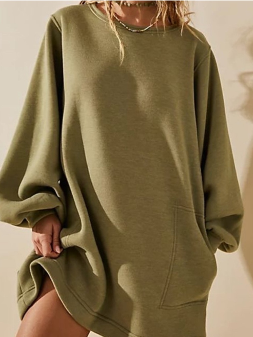 FP Beach Free People Maxwell mini sweater dress with pockets. size Small. Olive.